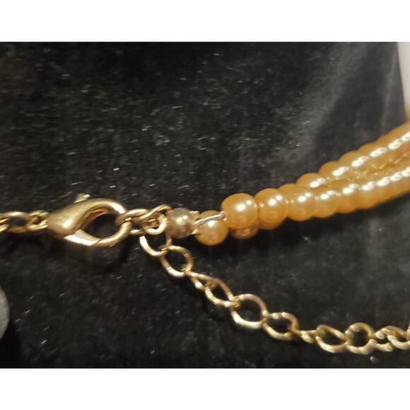 Pearl Necklace Faux Golden Tan 21" Double strand Necklace 3.2oz - Picture 3 of 3